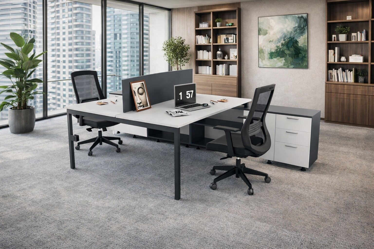 Ear 2'li Uzun Etajerli Workstation