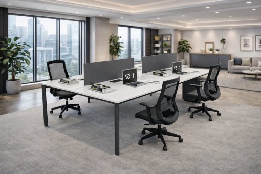 Corner 4'lü Etajerli Workstation