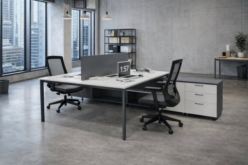 Corner 2'li Uzun Etajerli Workstation