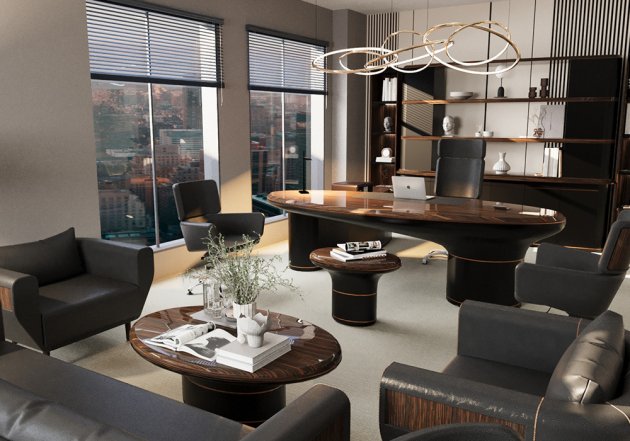 Lüks Yönetici Ofisi Tasarımı | Toplantı ve Lounge Alanlı Prestijli İç Mekân Projesi