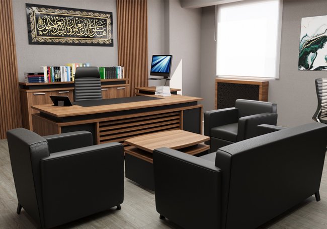 Modern Yönetici Odası & Toplantı Alanı – Kurumsal Kimliği Yansıtan Özel Tasarım Ofis Konsepti